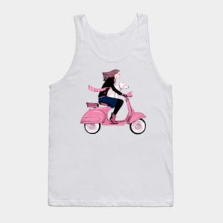 Fun Girl and Dog on Pink Scooter Tank Top